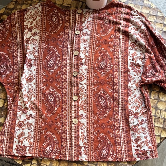 Floral Paisley Women's Blouse - Terracotta and Cream - Picture 2 of 3